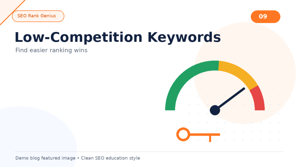 Low-competition keyword research chart comparing search volume and ranking difficulty.