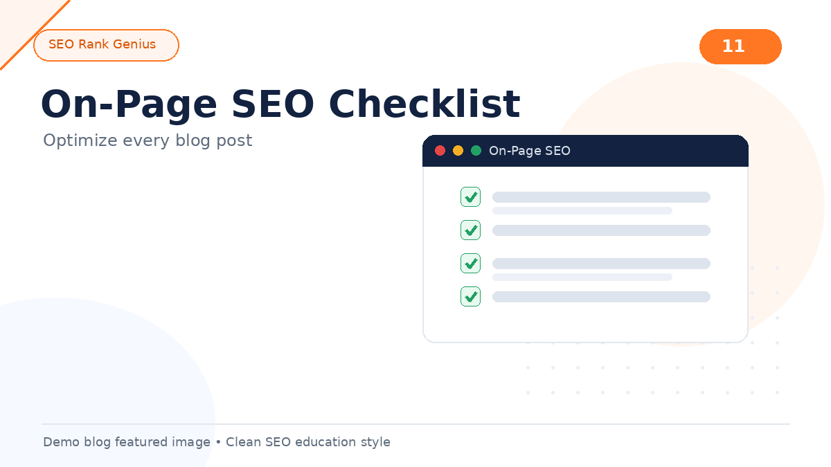 On-page SEO checklist graphic for optimizing blog posts before publishing