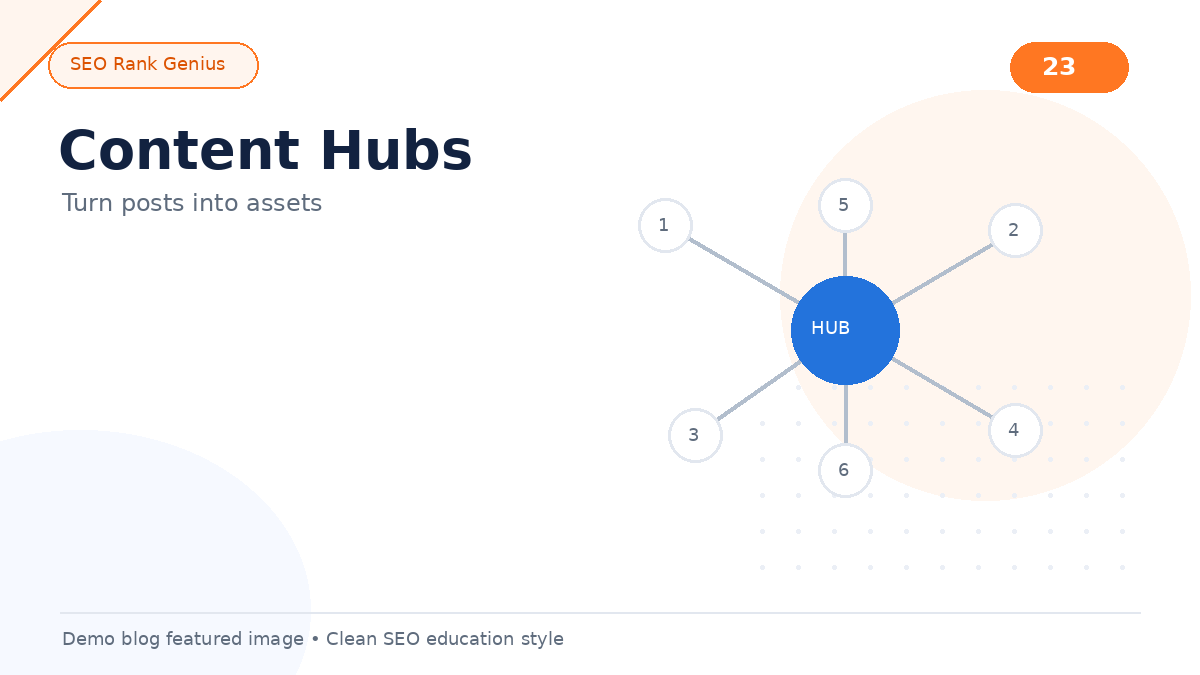 Content hub layout turning related blog posts into an SEO asset cluster